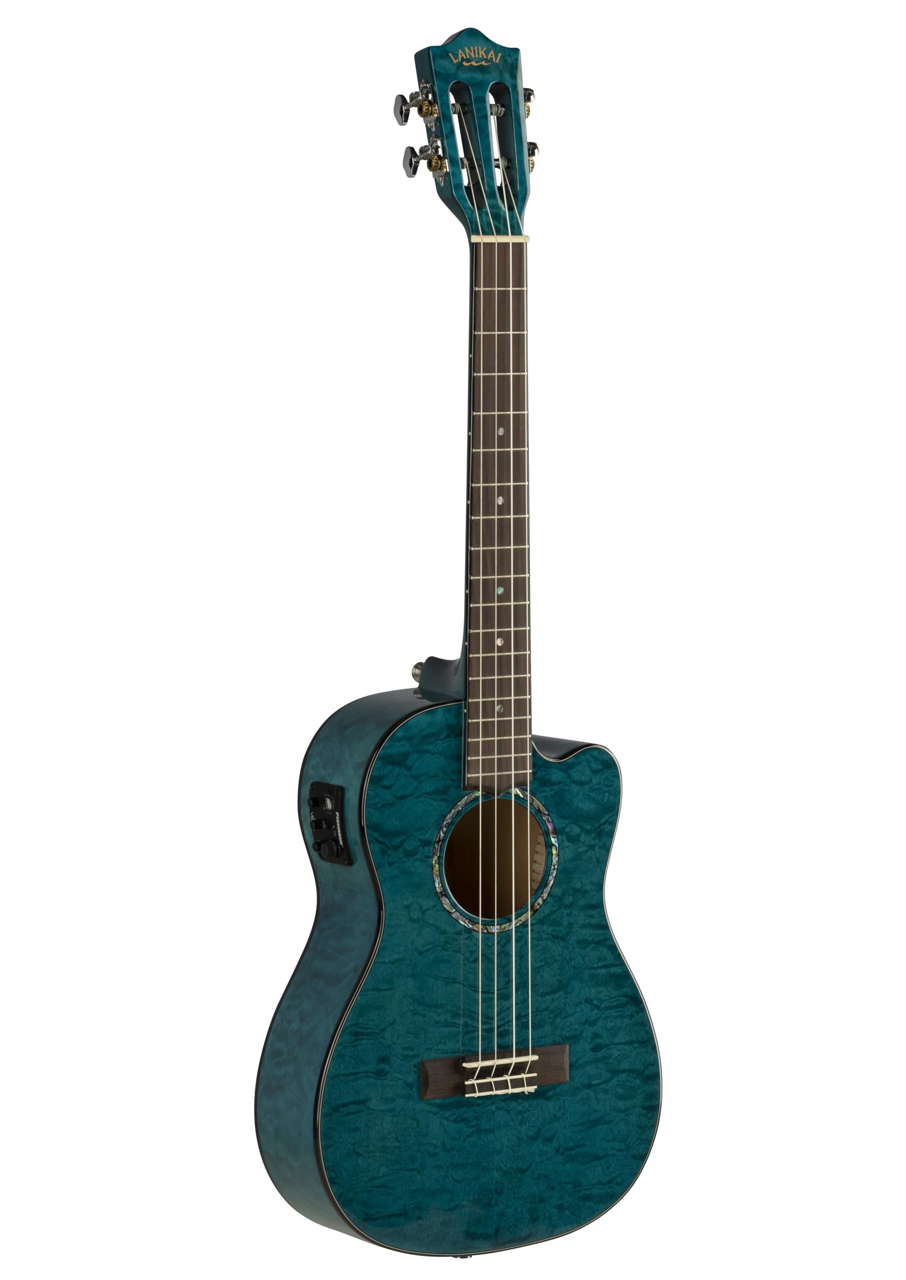 Lanikai Quilted Maple Blue Stain Baritone A/E Ukulele with Foam Case (QM-BLCEB) - Image 3