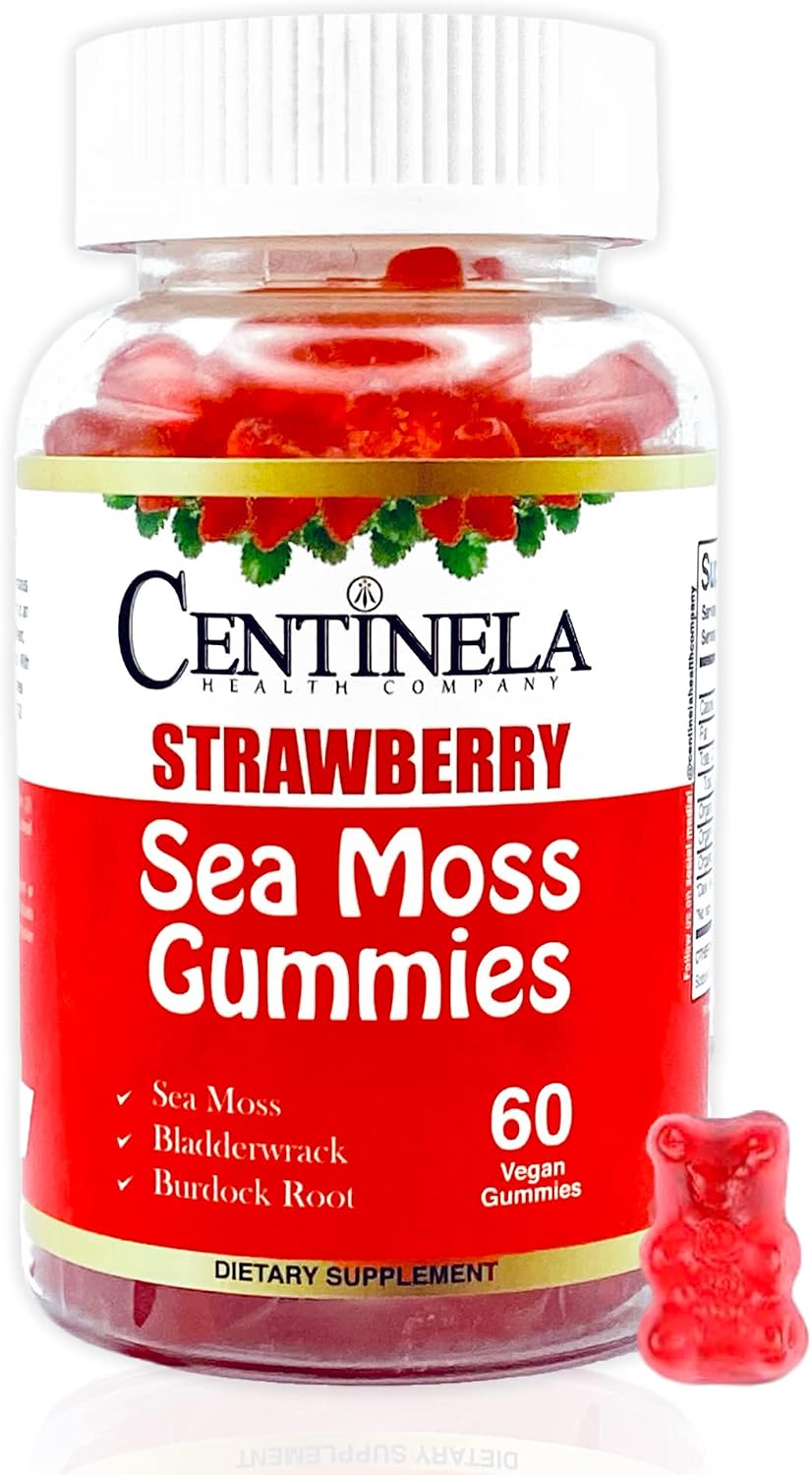 Strawberry Sea Moss Gummies with Irish Sea Moss, Bladderwrack, and Burdock Root - Vegan Collagen superfood, Keto Friendly Wellness Supplement for Health, Immunity, Thyroid, Weight Loss and Metabolism