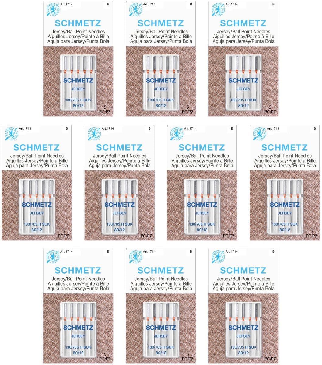 SCHMETZ Jersey Ball Point Sewing Machine Needles – Stretch Knit & Universal Supplies, Size 80/12, 5-Needle Cards, Pack of 10