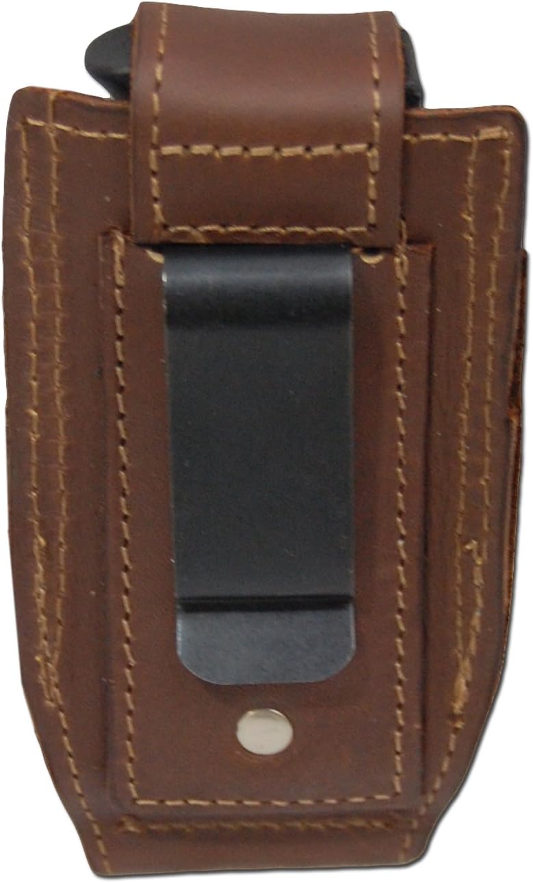 Barsony New Brown Leather Single Magazine Pouch for Mini/Small 22 25 32 380