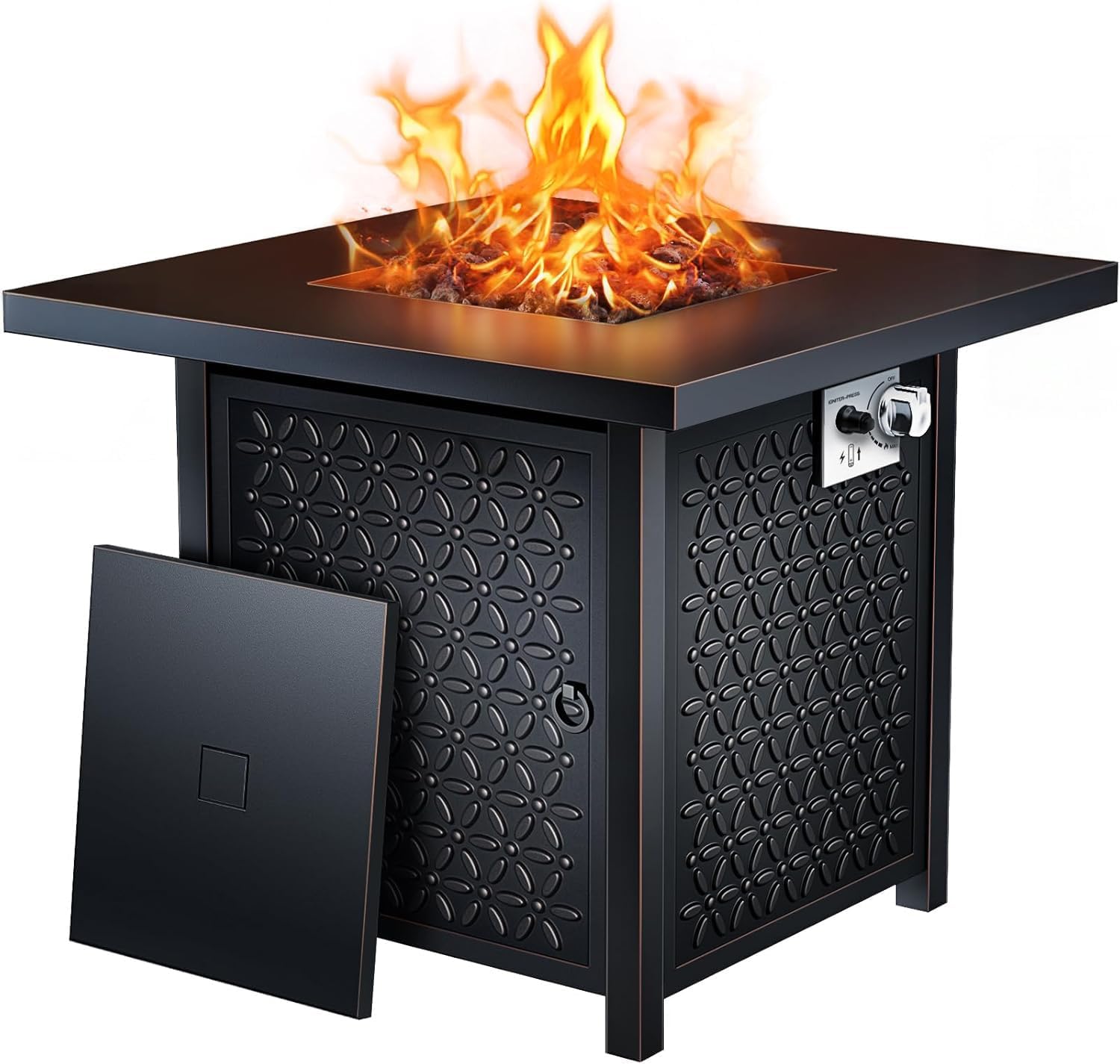 Propane Fire Pits 32 Inch Outdoor Gas Fire Pit, 50,000 BTU Steel Fire Table with Lid and Lava Rock, Add Warmth and Ambience to Gatherings and Parties On Patio Deck Garden Backyard, Black