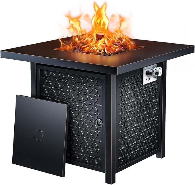 Ciays 28 Inch Propane Fire Pit CSA-Listed Outdoor Fire Pit Table, 50,000 BTU Steel Gas Fire Pits with Lid and Lava Rock, Add Warmth and Ambience to Parties On Patio Deck Garden,Black,CIFPT3-N1