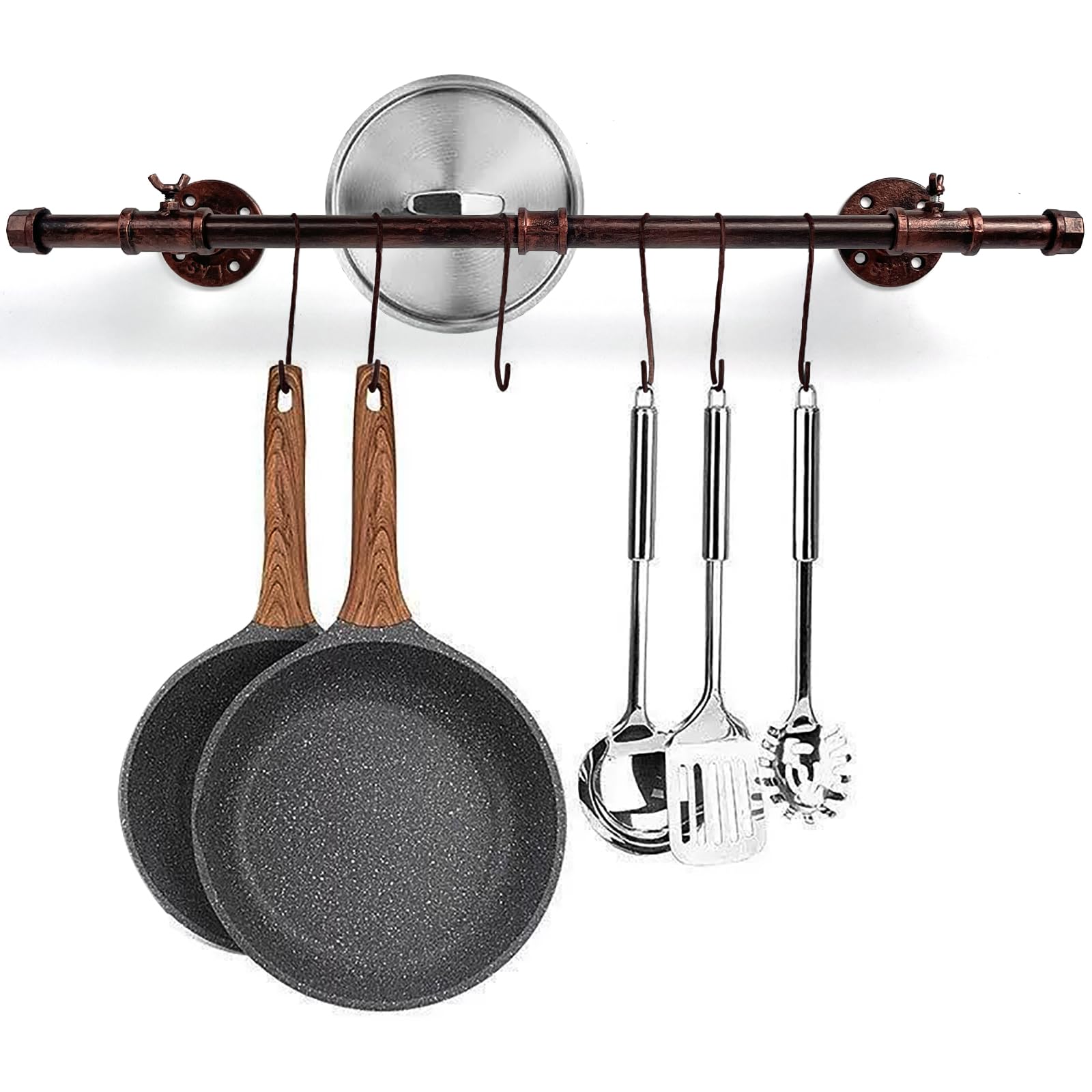 GLYNAE Pot rack wall mounted hanging pot and pan rack 23 3/5 inch with 6 S-hooks-Antique Copper