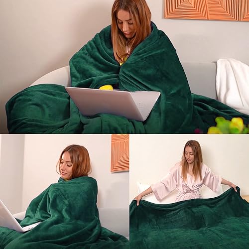 Miniatura 3 de JIAHANNHA Manta de franela de forro polar, tamaño Queen, color verde, de 90 x 90 pulgadas, para sofá, cama, 280 GSM, felpa súper suave, acogedora y