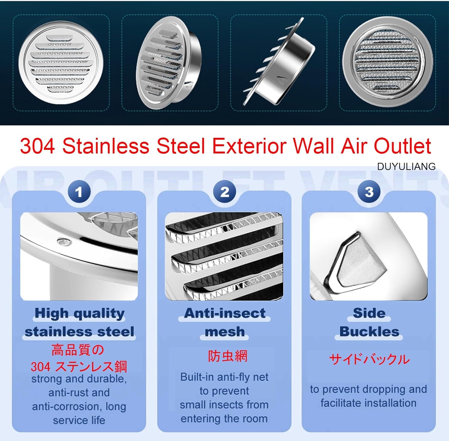 Round Soffit Air Vent Flat Ducting, for Indoor Exhaust and Noise Reduction, Antirust Air Ventilation Hood with Screen Mesh, Louvered Grille Cover Vent Flat Ducting Air Vent Wall Outlet