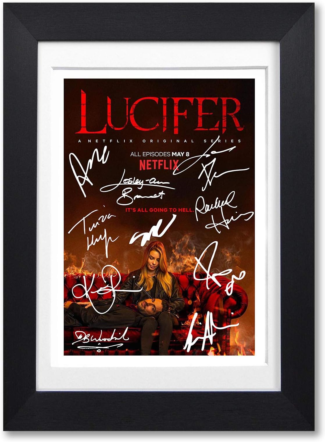 Lucifer Cast Signed Autograph A4 Poster Photo Print Netflix TV Show Series Season Framed DVD Boxset Memorabilia Gift (A4 Black Framed & Mounted)
