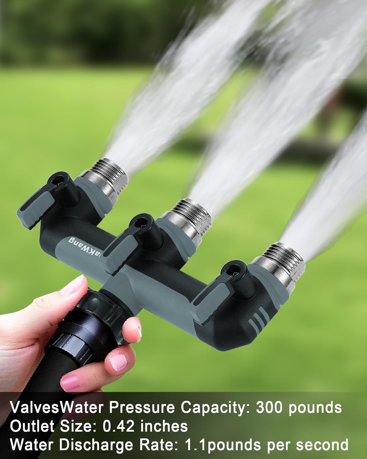 Garden Hose Splitter, 3 Way Hose Splitter, Heavy Duty Water Hose Bib Spigot Splitter, Outdoor Faucet Splitter with Shutoff Valve, T Adapter Connector with 3/4 - Inch GHT Thread (Grey)