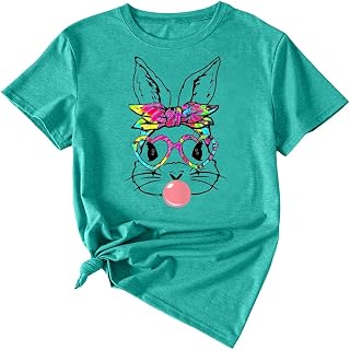 Womens Tops and Blouses for Spring, Elastic Short Sleeve Active Tee Shirt Women Oversize Casual Autumn Cotton Round NEC Shirt Button Pattern Baggy T Shirt Ladies