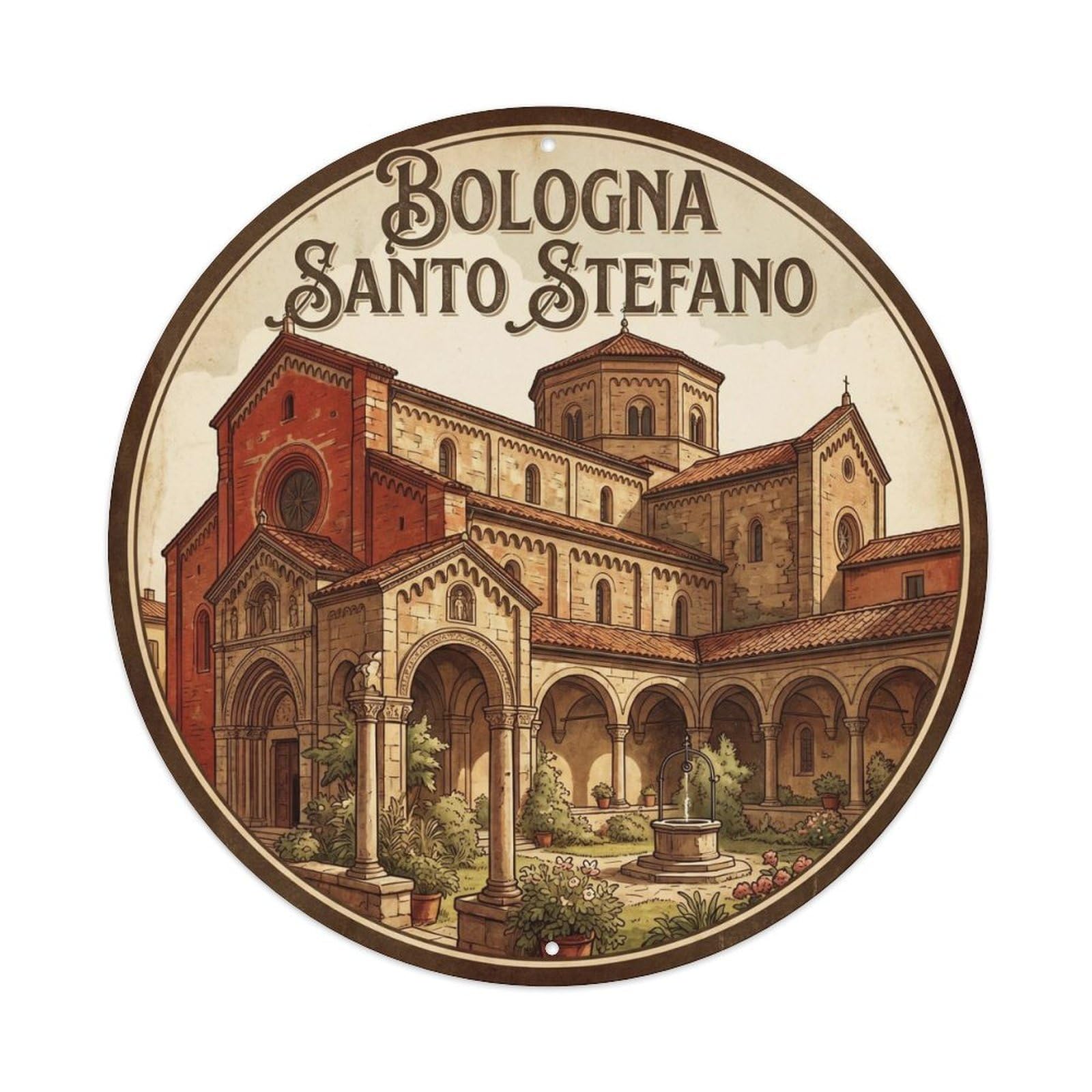 Retro Bologna Italy Santo Stefano Landmark Travel Metal Tin Sign
