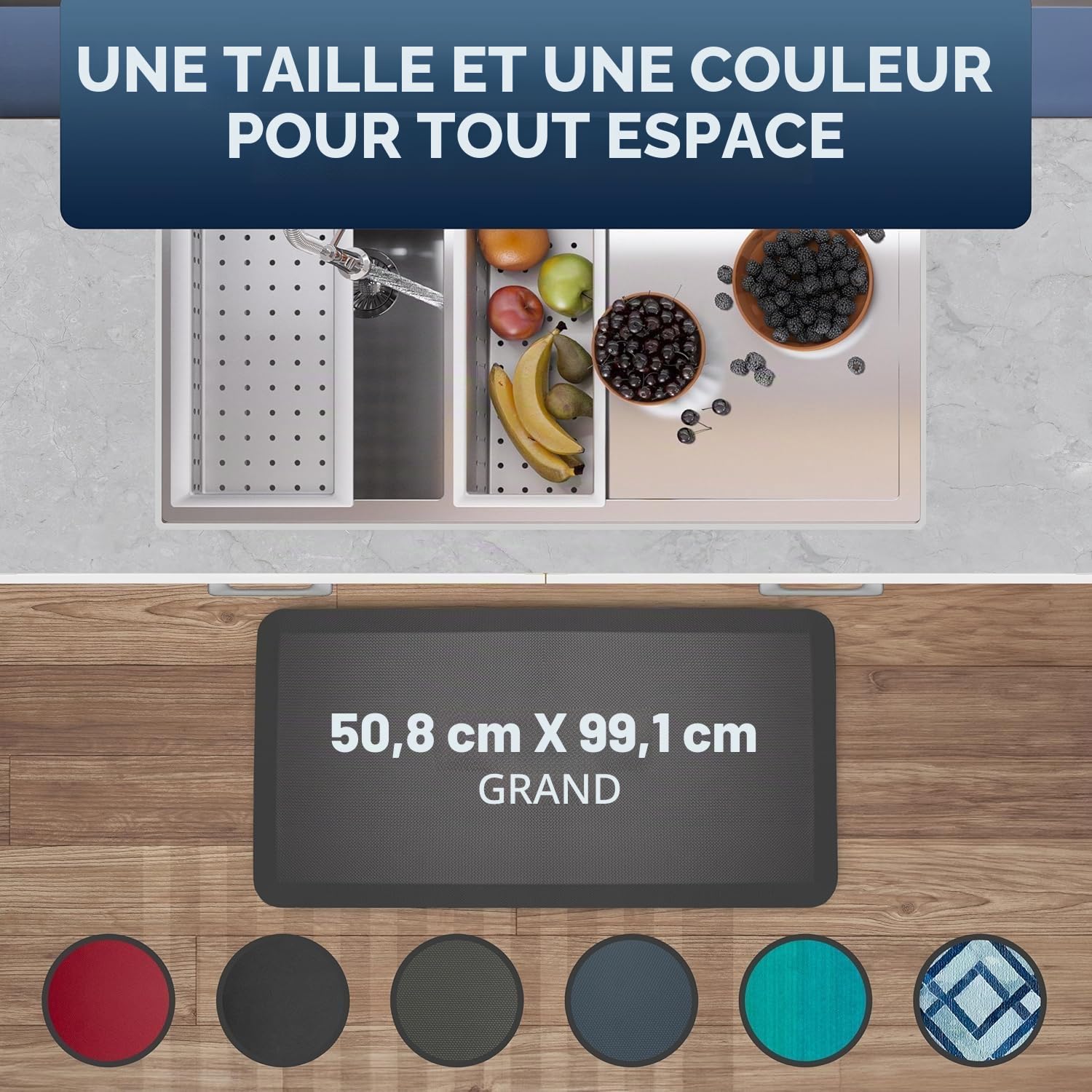 Tapis de cuisine rembourré, antidérapant, absorbable et anti-fatigue pour le sol de la cuisine, le bureau debout, le bureau et le garage (beige, 50 x 99 cm)