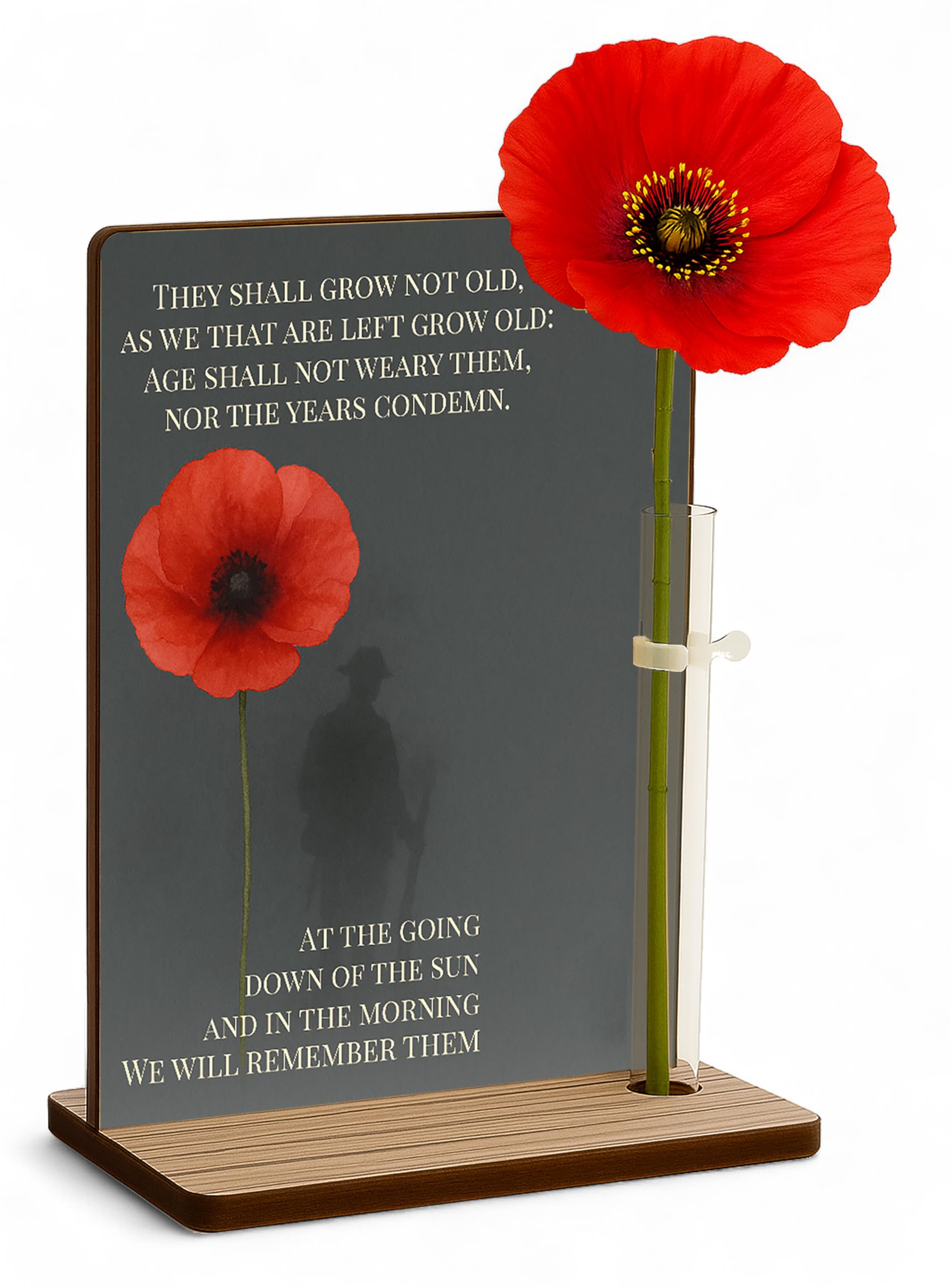 Personalised Remembrance Sunday Poppy Freestanding Memorial Lest We Forget Plaque Photo & Flower Holder (Silent Soldier)