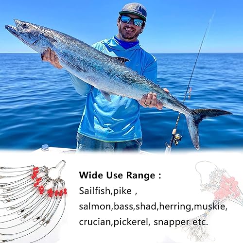 Miniatura 5 de YOTO Líderes de pesca, aparejo de aparejos de acero inoxidable con señuelo de aparejos giratorios a presión, líder de alambre de agua salada, líder