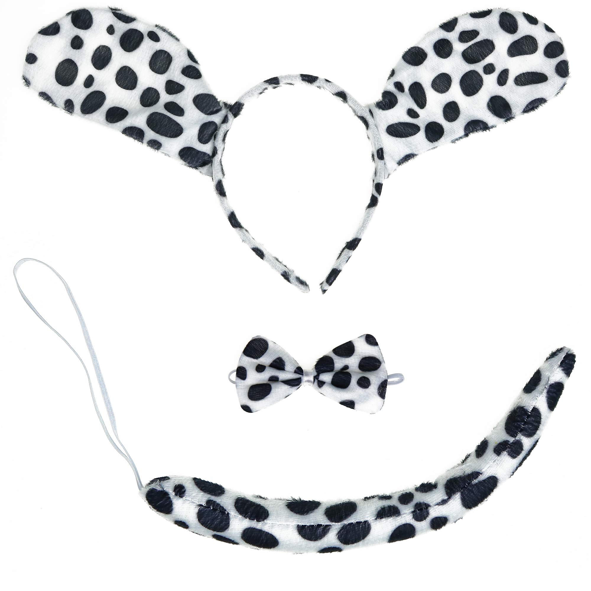 Skeleteen Dalmatian Dog Costume Set - Black and White Dog Ears Headband, Bowtie and Tail Accessories Set for Dog Costumes for Toddlers and Kids