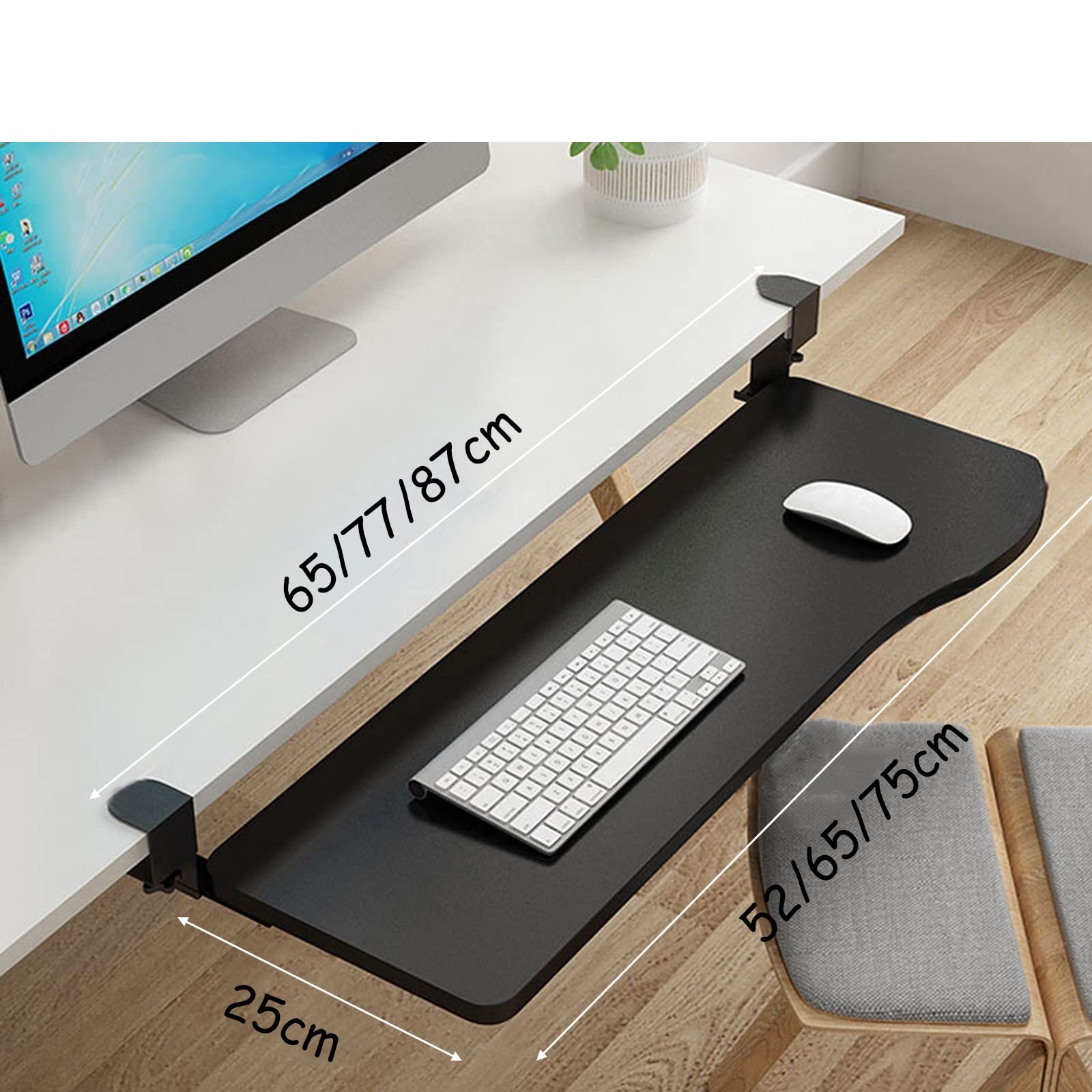 Regulowana drewniana taca na klawiaturę z gładkimi prowadnicami z łożyskami kulkowymi 36 cm, przedłużeniem pod klawiaturą i myszką, oszczędność miejsca, do ergonomicznego miejsca pracy