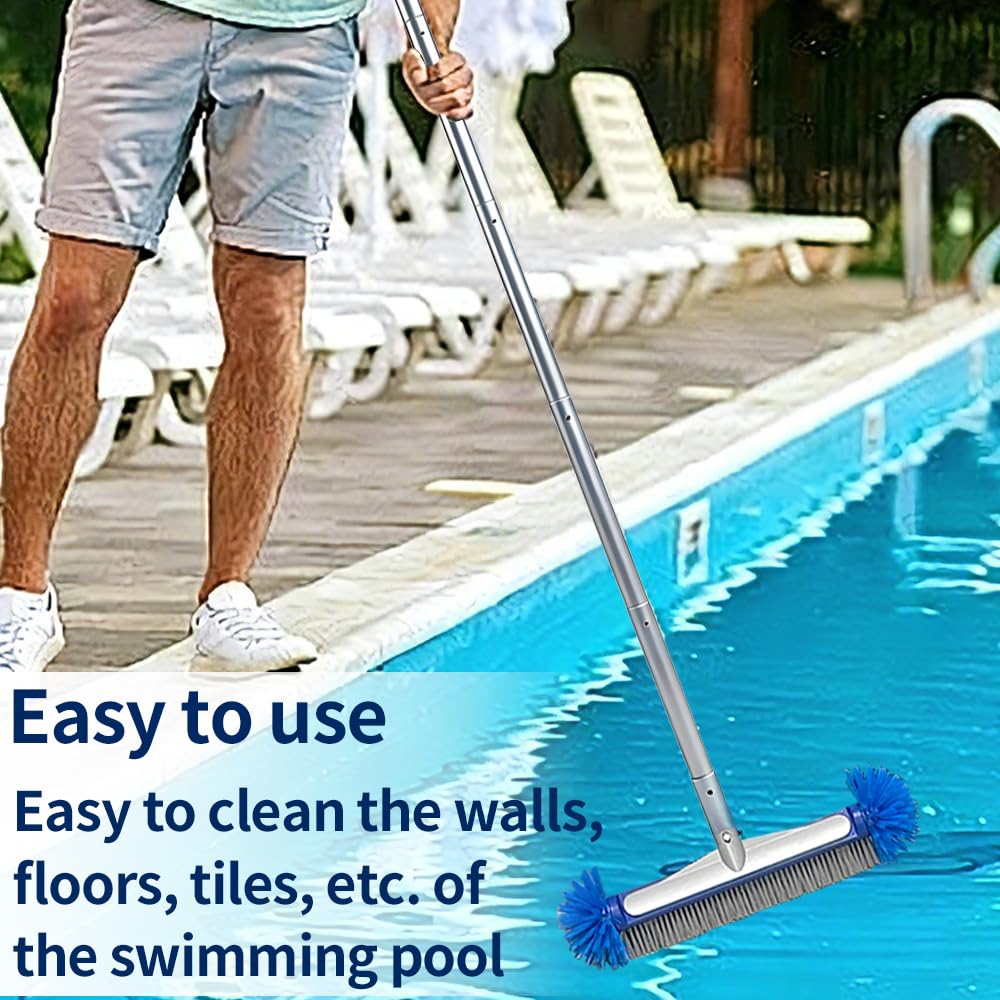 42cm Spazzola Rotonda per Piscina,Spazzola per Piscina con Asta Telescopica,213cm,Spazzola per Pavimenti,per la Pulizia Della Piscina,Bagno,Cucina,Piastrelle