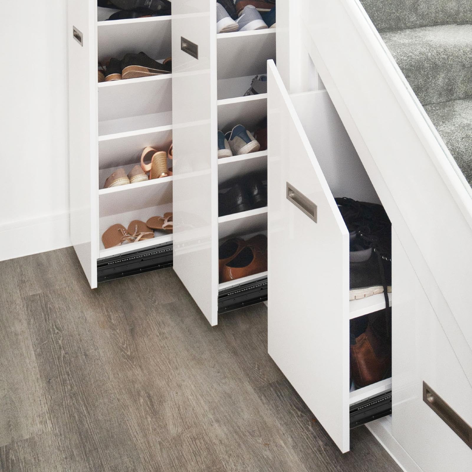 1 Pair Undermount Heavy Duty Drawer Slides 24 Inch 264 lb Load Capacity Bottom Mounted Full Extension Ball Bearing Hidden Stair Rails Cabinet Concealed Runner Glide,Black