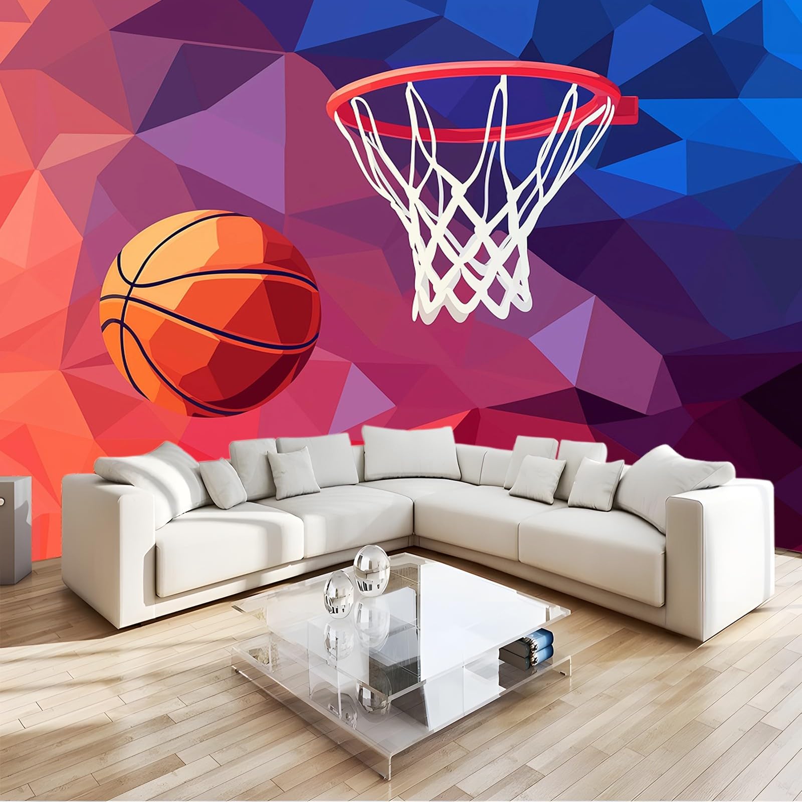 Fototapeta 350 x 256 cm, 3D, sportowa koszykówka, efekt 3D, tapeta z włókniny, nowoczesna tapeta ścienna, do salonu, sypialni, pokoju dziecięcego, czerwona, niebieska, idealna do kuchni i różnych