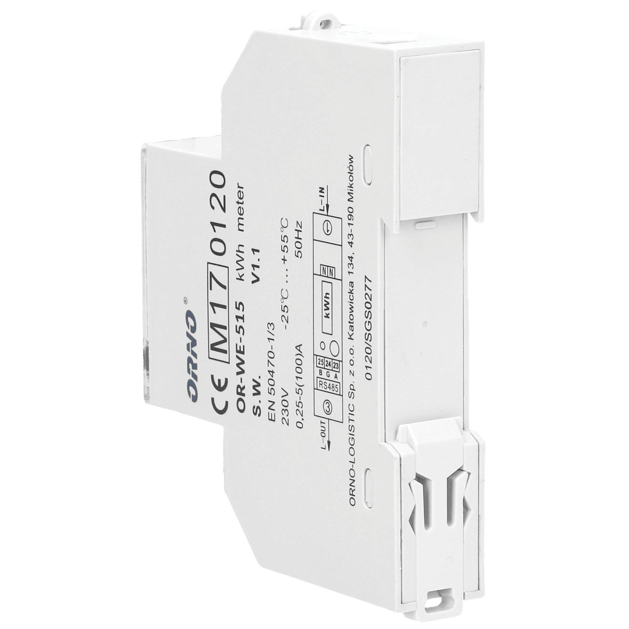 Orno Contatore di corrente alternata digitale LCD LCD digitale a 1 fase del consumo energetico, contatore di energia, misuratore di consumo energetico, misurato con porta RS485 e certificazione MID