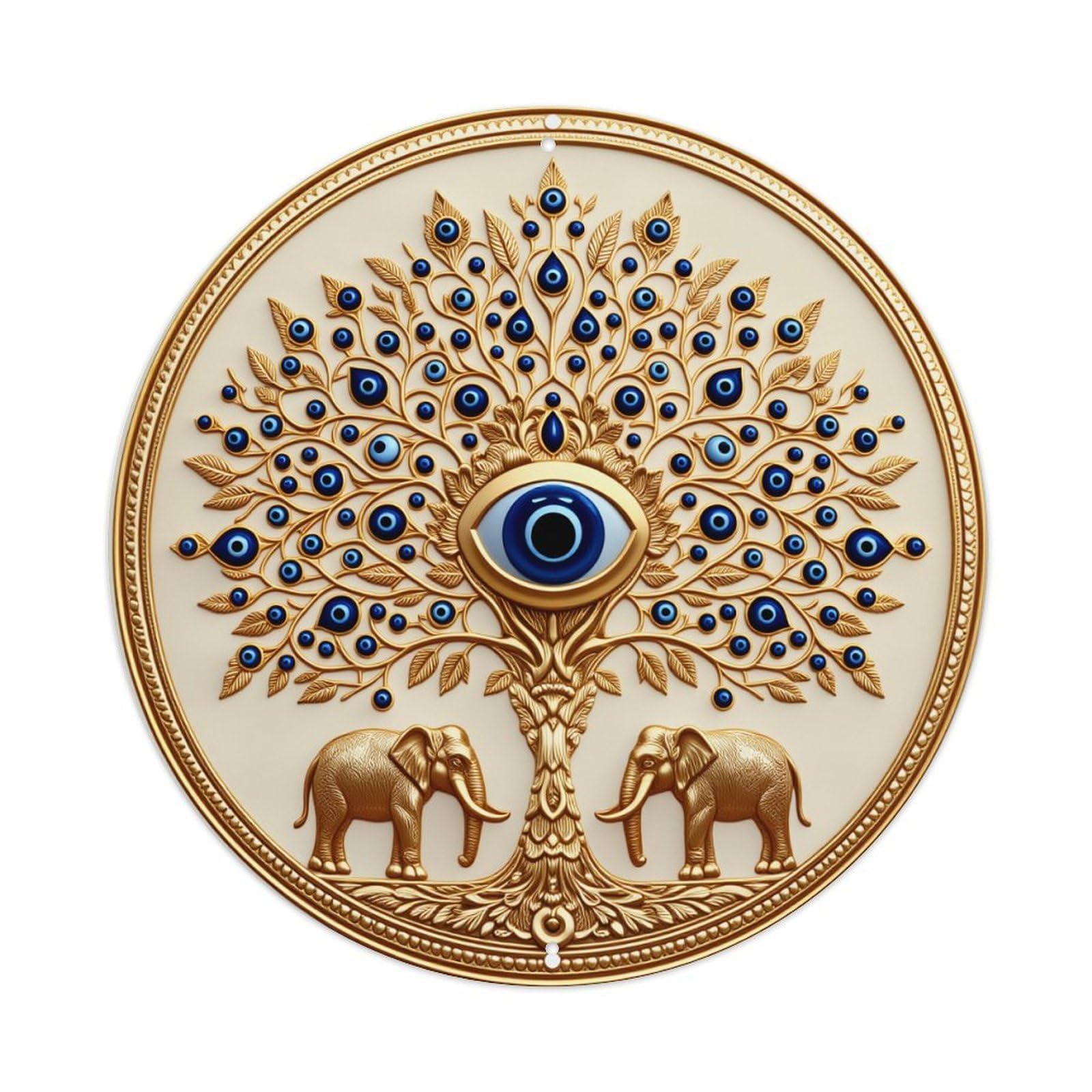 Golden Tree With Eye And Elephants Metal Tin Sign Vintage Garden Bedroom Cafe Bar Man Cave Home Wall Decor Metal Poster 8x8 inches
