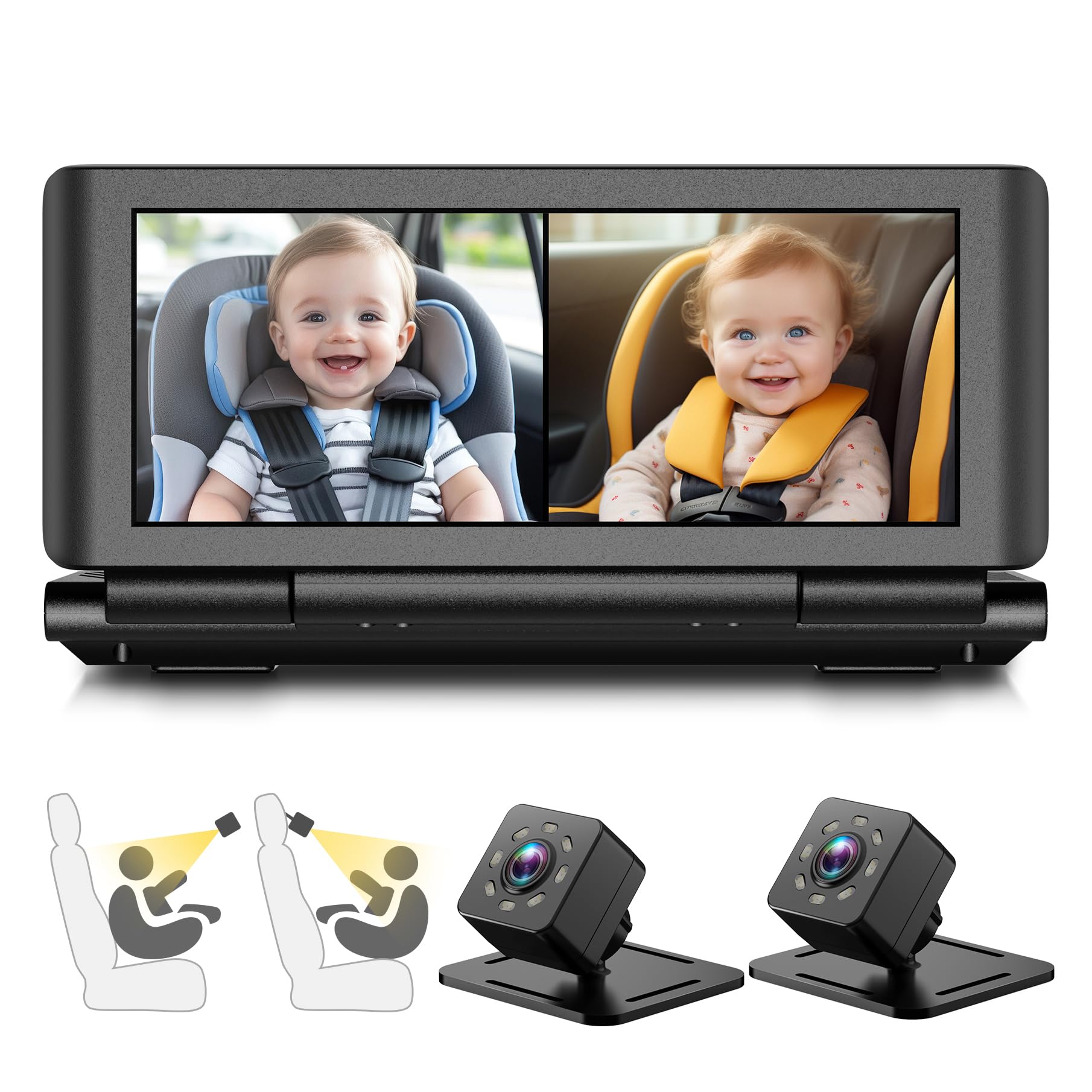 Baby Car Camera for 2 Kids, 6.86" 1080P HD Split Screen Baby Monitor with Dual Backseat Cameras and IR Night Vision, Crystal Clear Wide View Baby Car Mirror for Rear Seat Safety (Not USB)-picture-17