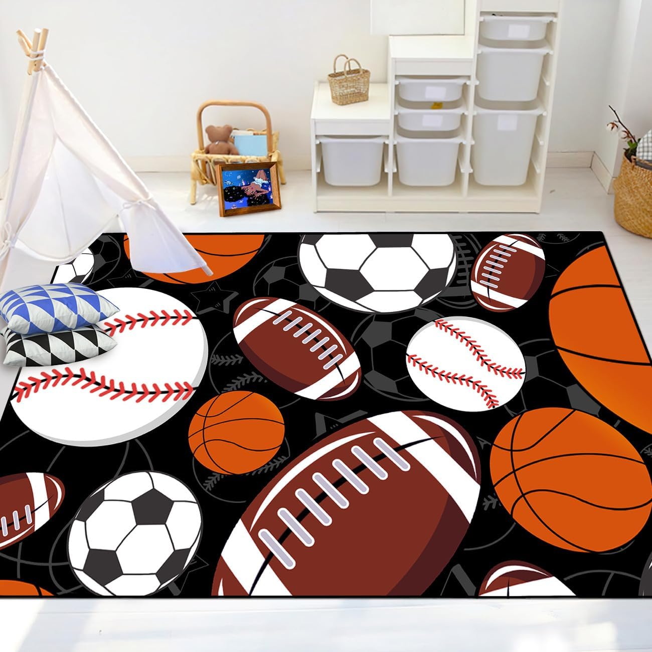 Sports Area Rug for Room - Sports Carpet Rugs for Boys Bedroom American Football Basketball Rugs Kids Home Decor Football Basketball Floormats Baseball Carpets, 3x5 Feet Multi 1814 3' x 5' (Rectangular)