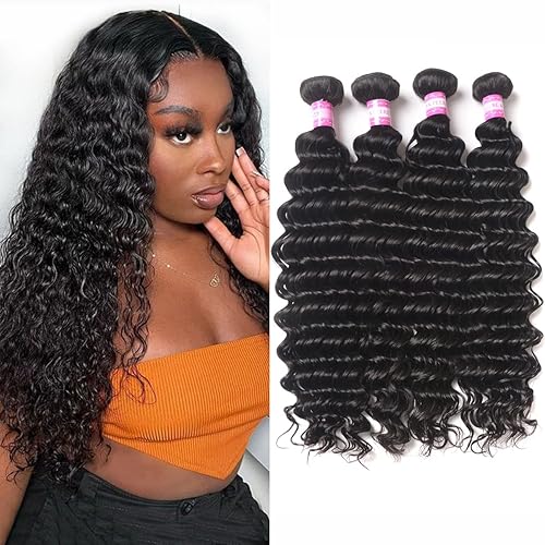 Miniatura 18 de Extensiones de cabello humano brasileño rizado profundo con cierre, 3 paquetes con cierre (10, 10, 10, 10+10), parte media, 4 x 4 pulgadas, cierre