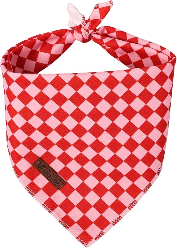 Bandana para Cães Xadrez Vermelho e Rosa em Algodão UP URARA PUP – Tamanho S