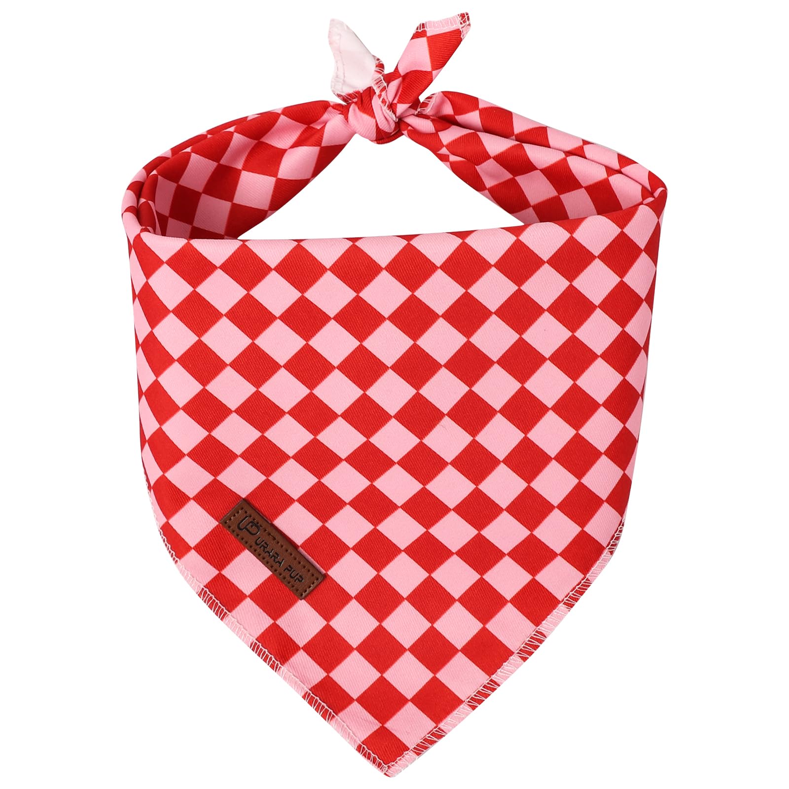 UP URARA PUP Red and Pink Plaid Dog Bandana–Red and Pink Checked Triangle Scarf for Small Medium Large Dogs, Soft Cotton Pet Bib for Dogs, Adjustable Dog Kerchief