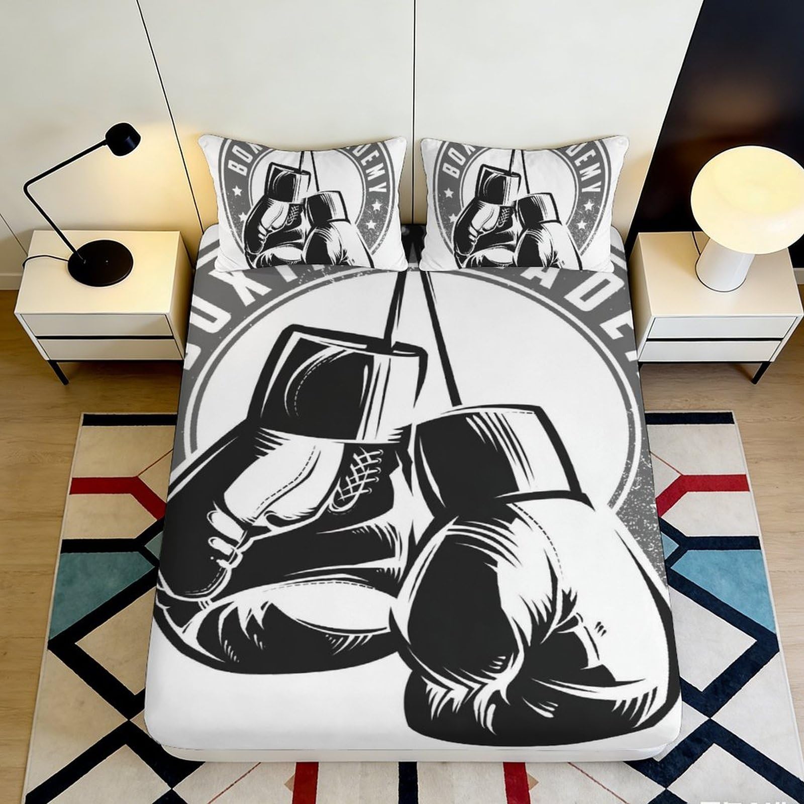 3D Printed Boxing Gloves Fitted Sheet Microfiber Non-Slip Deep Pocket Boxing Mattress Fitted Cover Washable Bedroom Use 90x200x25cm 90x200x25cm