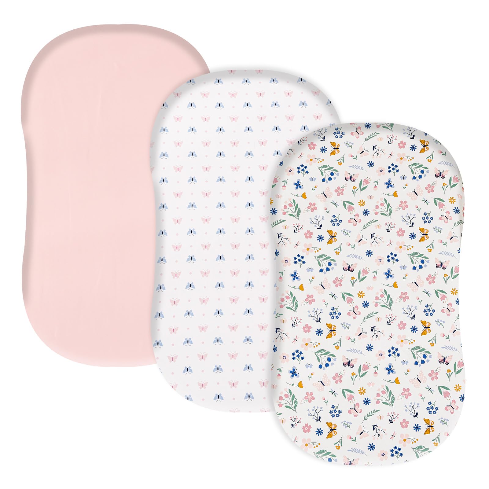 david's kids 3 Pack Bassinet Sheets, Ultra Soft Breathable Comfortable Baby Sheet Set for Boys Girls Neutral, Univeral Fit for Most Cradle and Bassinet Mattress, Floral &amp; Butterfly