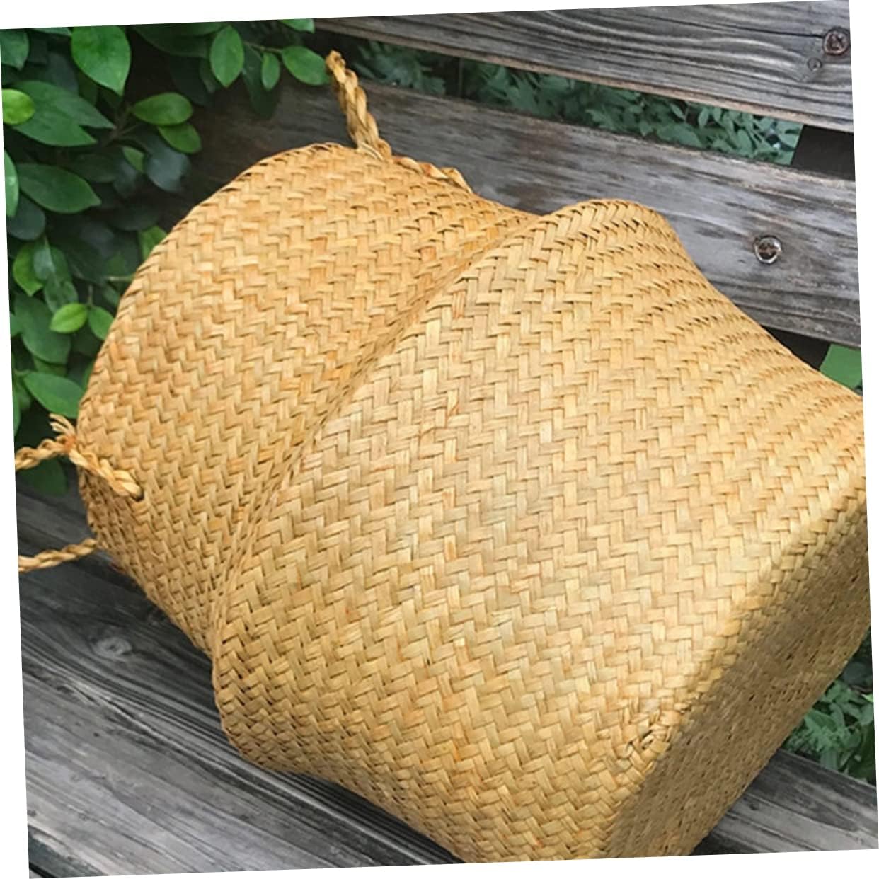 POPETPOP 2pcs Portable Woven Baskets Yellow Garden Basket Straw Flower Baskert Handheld Storage Holder for Wedding Decor Home
