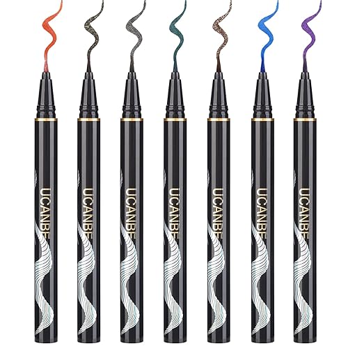 Miniatura 9 de UCANBE Juego de maquillaje líquido brillante de 7 colores, acabado satinado metálico, lápiz delineador de ojos brillante, de larga duración, con