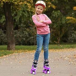 METROLLER Roller Skates for Girls Ages 5-8 8-12 and Boys Teens, Adjustable 4 Sizes for Kids Toddler Rollerskates with Light up Wheels, for Women (Purple, Small-Little Kid (11j-1 US))