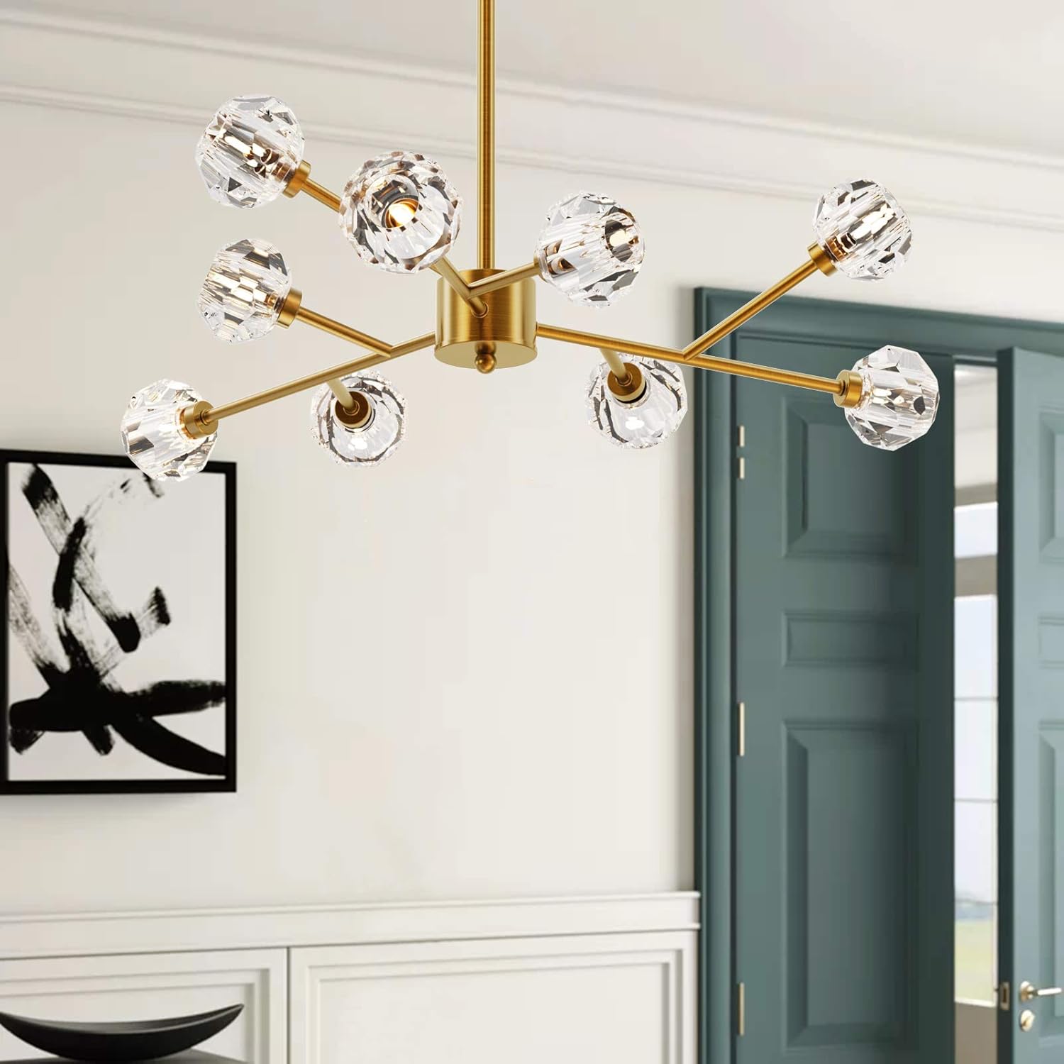 Buy 2 get 3 SEOL-Light Retro Brass Sputnik Crystal Ball Shade Branches Chandeliers Hanging Pendant Ceiling Light Polished Gold with 9 Light 360W Large Size 28Dia