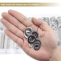 Vista 6 de 800 arandelas planas de acero inoxidable 304 de 9 tamaños, kit surtido de arandelas de guardabarros (M2-M12)