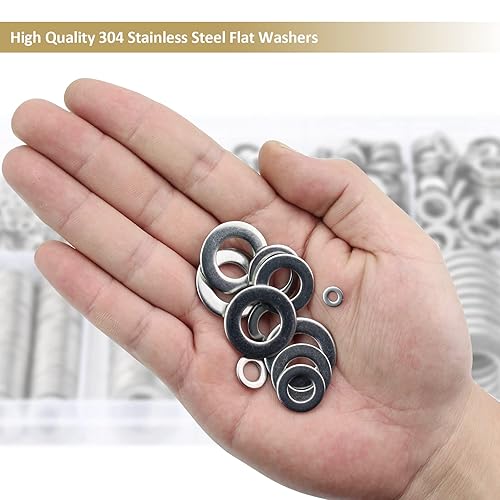 Miniatura 6 de 800 arandelas planas de acero inoxidable 304 de 9 tamaños, kit surtido de arandelas de guardabarros (M2-M12)