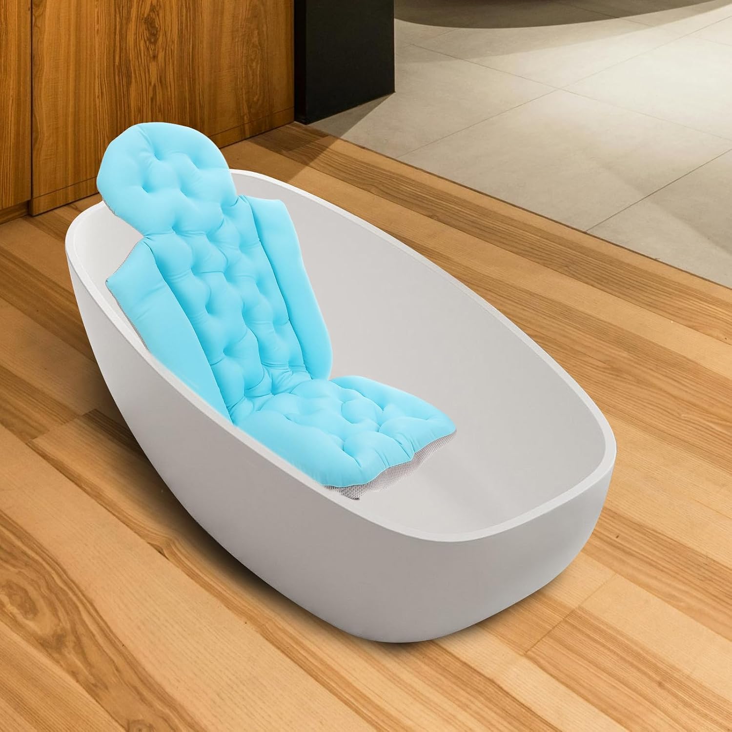Artibetter Adult Bathtub Pillow with Neck and Back Support, Anti-Slip Bath Cushion with Suction Cups, Full Body Spa Bath Pillow for Bathroom Relaxation, Blue