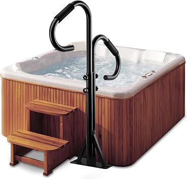 Two Way-Hot Tub Handrails, 48"-57" Adjustable Height SPA Handrail | w/360 Swivel Option, Hot Tub Railing to Get in and Out, 700LBS SPA Side Handrail for Indoor&Outdoor, Black