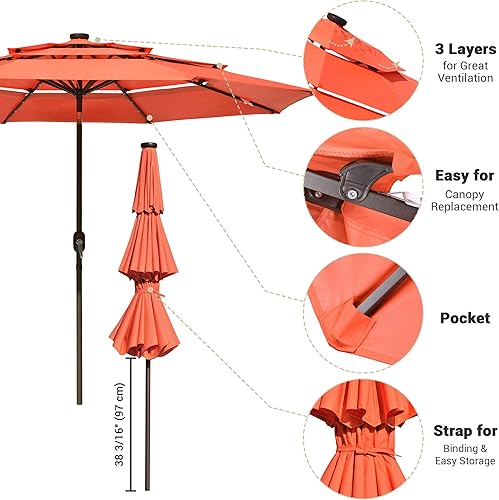 Miniatura 106 de Yescom Outdoor Solar Powered LED Patio Umbrella with Crank Tilt for Garden Backyard Deck Table Market Poolside Party Event 2-Beige,3-Negro