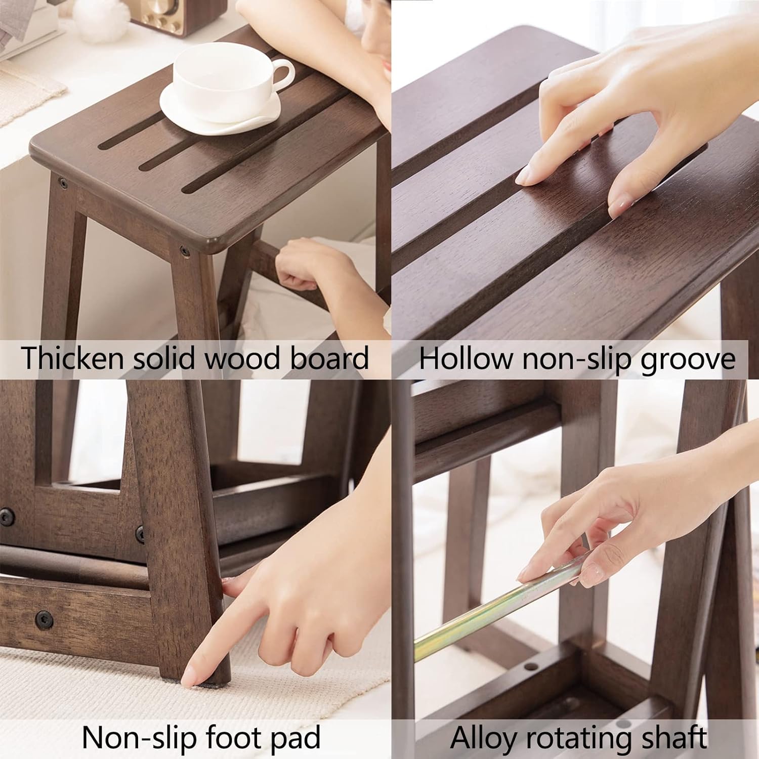 2-Step Ladder Stool, Home Folding Non-Slip Solid Wood Step Stool, Portable Storage Shelf for Balcony Bathroom, Save Space, 3 Colors (Color : White)