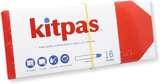 Kitpas Crayon Medium 16 Colours - Bright, Bold Crayons for Almost any Surface including Paper, Glass and Mirrors