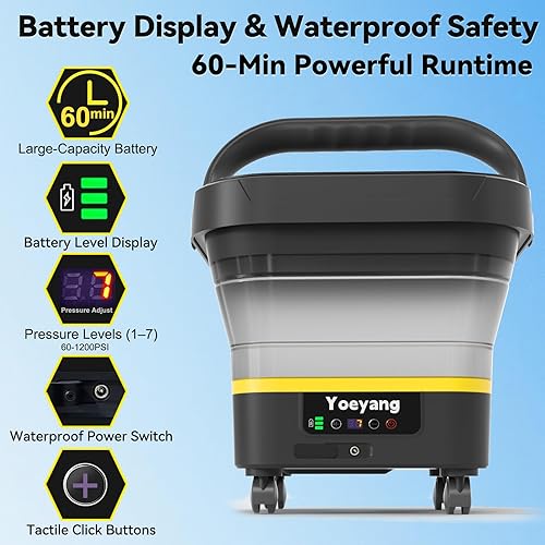 Miniatura 3 de Lavadora a presión inalámbrica portátil con tanque: lavadora eléctrica plegable de 1200 PSI - Tanque de 3.4 galones, pulverizador ajustable de 7