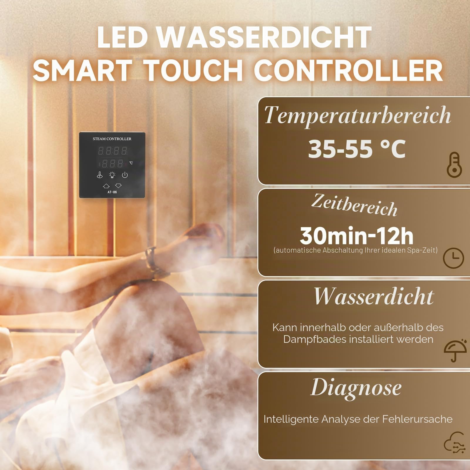 Hanchen 9KW Dampfbadgenerator für 7,5m³ Raum 35-55 ℃ Sauna dampfbad Dampferzeuger für Sauna Bad Türkische Dusche zu Hause CE 380V