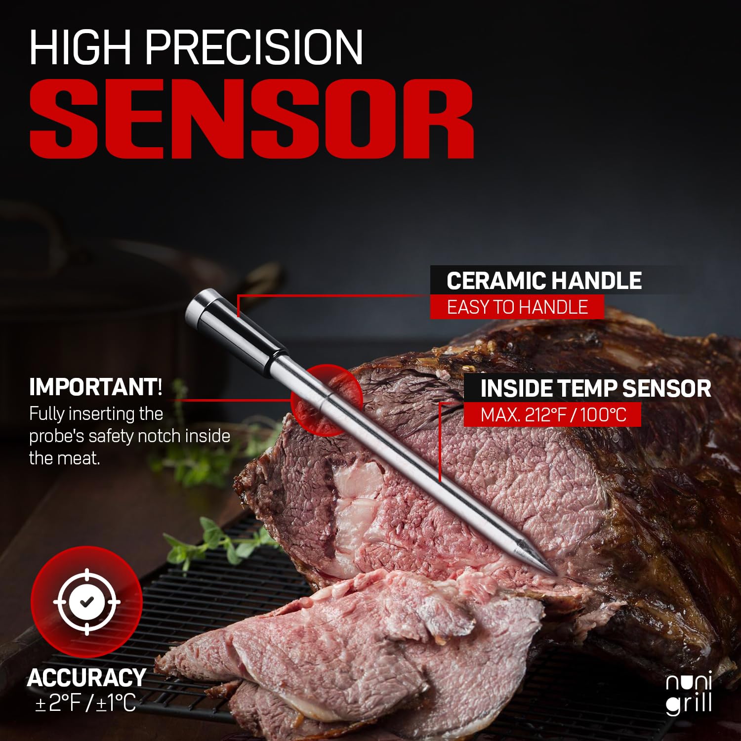 Smart Wireless Meat Thermometer- Digital Meat Thermometer for Smoker, Grilling & Oven Smartphone App Digital Meat Thermometer Wireless, 200ft Range, Rechargeable (Two Probes)