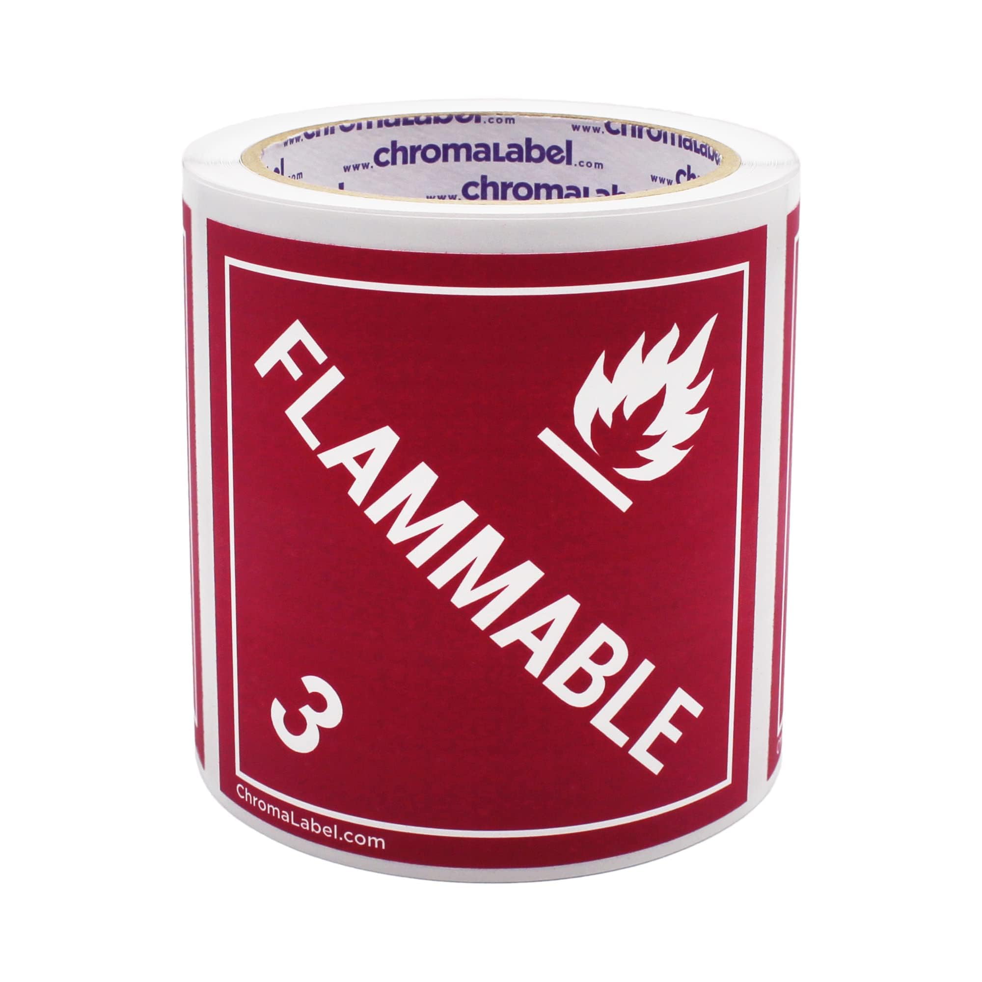 ChromaLabel 4 by 4 Permanent Durable Square D.O.T. Hazard Labels, Hazard Class 3 Flammable Label, 100/Roll