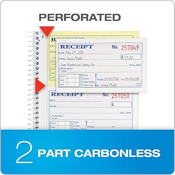 Adams Money and Rent Receipt Book, 2-Part Carbonless, 5-1/4 x 11, Spiral Bound, 200 Sets per Book, 4 Receipts per Page (SC1152)