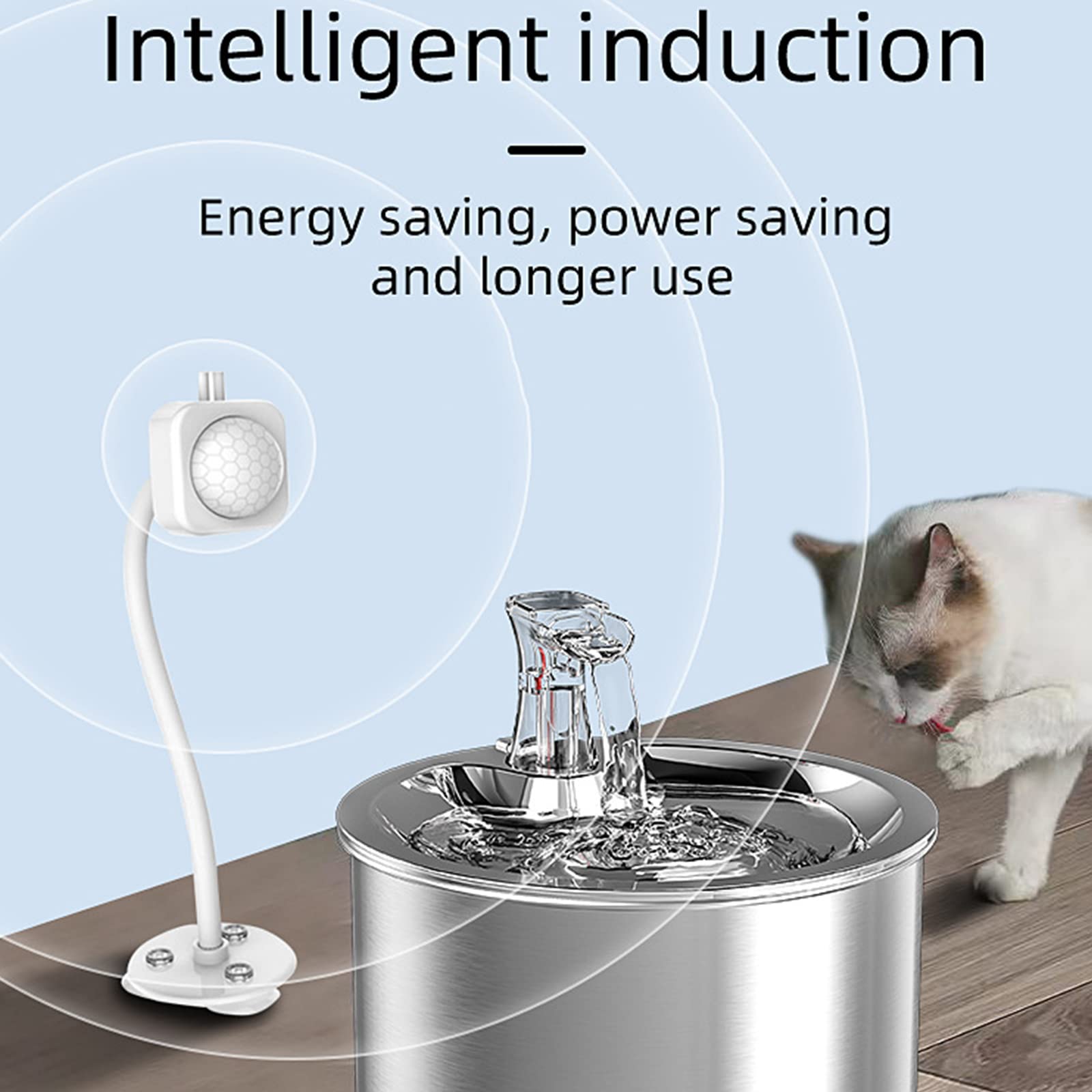 Cat Water Fountain with Sensor,Dog Water Dispenser Stainless Steel,Quiet Automatic Pet Water Fountain 2L/67OZ Dog Drinking Fountain for Cats, Dogs with 4 Replacement Filters - image 4