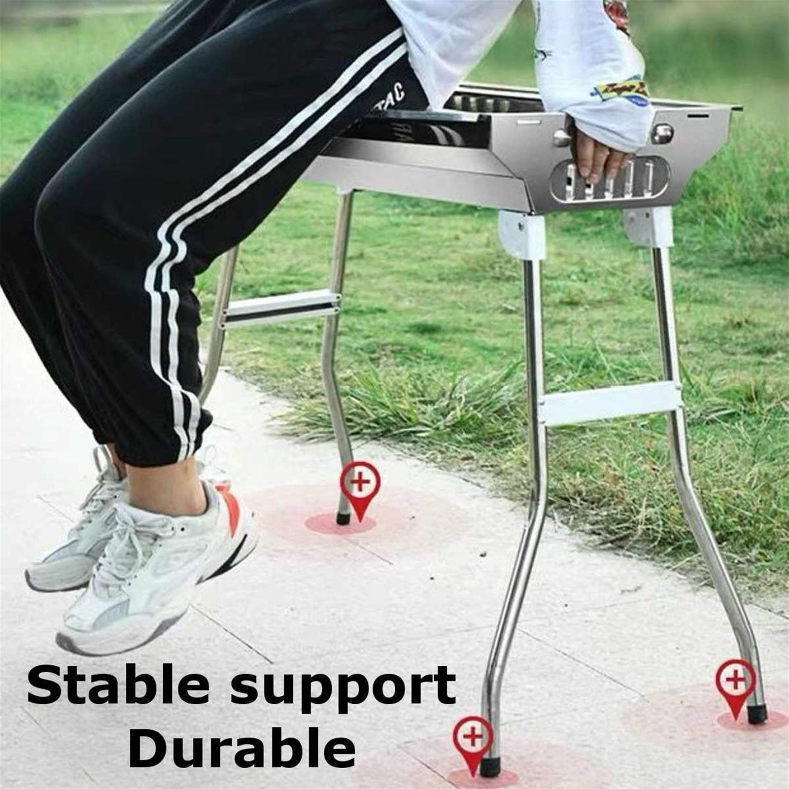 barbecue portatile 28.7 "Acciaio inossidabile Portatile □ Griglia Bbq Bbq Griglia anticata antischione Adatto per camper all'aperto, amanti barbecue, viaggi, parchi, spiagge Picnic all'aperto