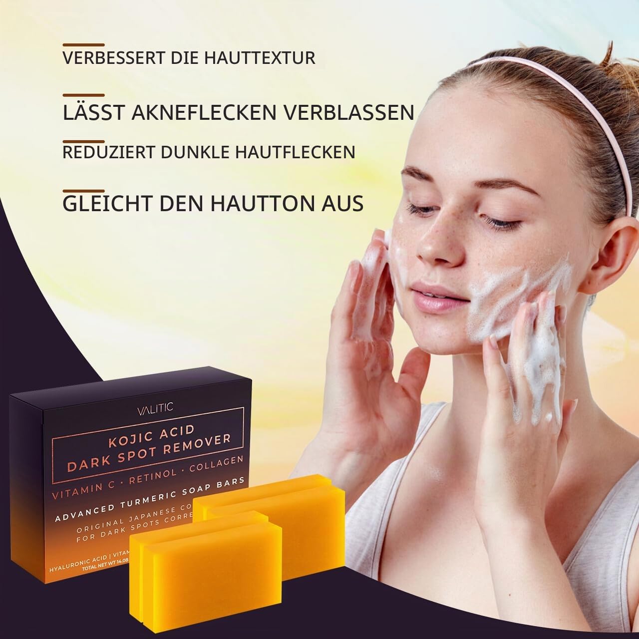 VALITIC - Valitic Kojic Acid Dark Spot Remover Seife mit Vitamin C, Retinol, Kollagen und Kurkuma - Original