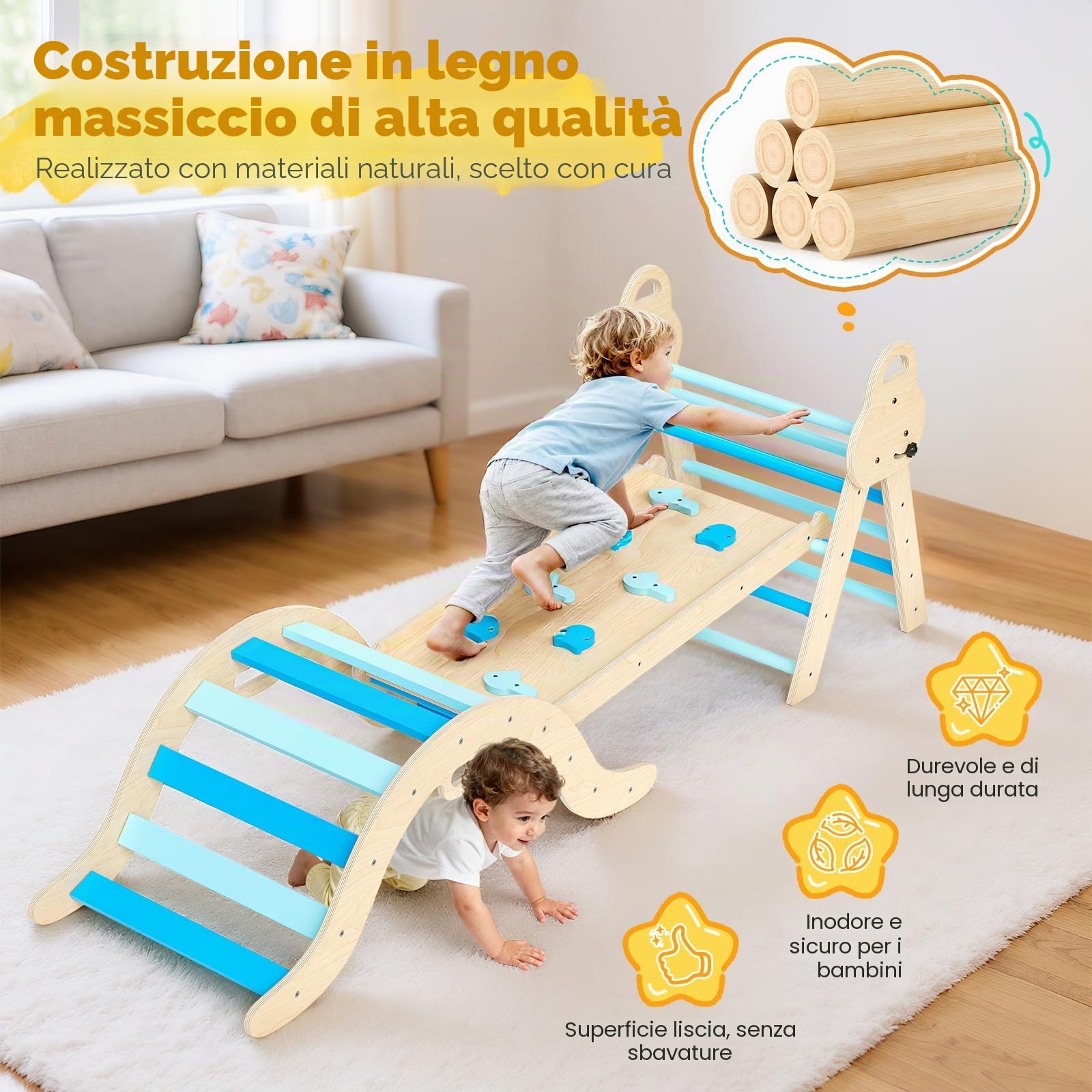 7 in 1 Arco montessoriano per Bambini,Set da Arrampicata Montessori con Cuscino,Giocattoli da Arrampicata per Interni,Ideale per Bambini 1 Anni +（Blu）